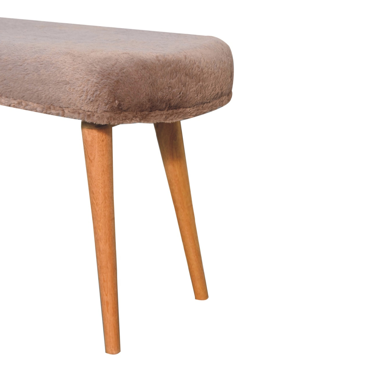 Rome Faux Fur Fabric Bench Mango Wood Legs