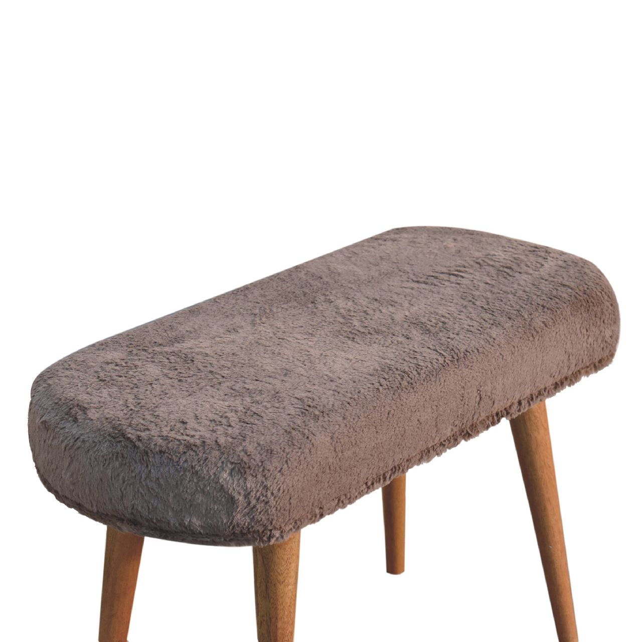 Rome Faux Fur Fabric Bench Mango Wood Legs