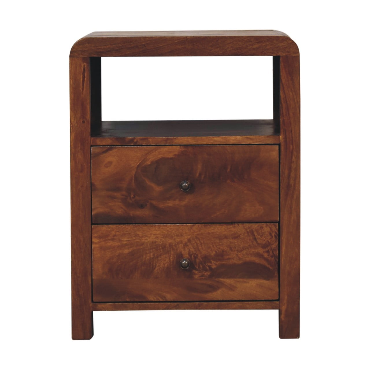 Tropea Mango Wood Bedside Table with 2 Drawers and Shelf