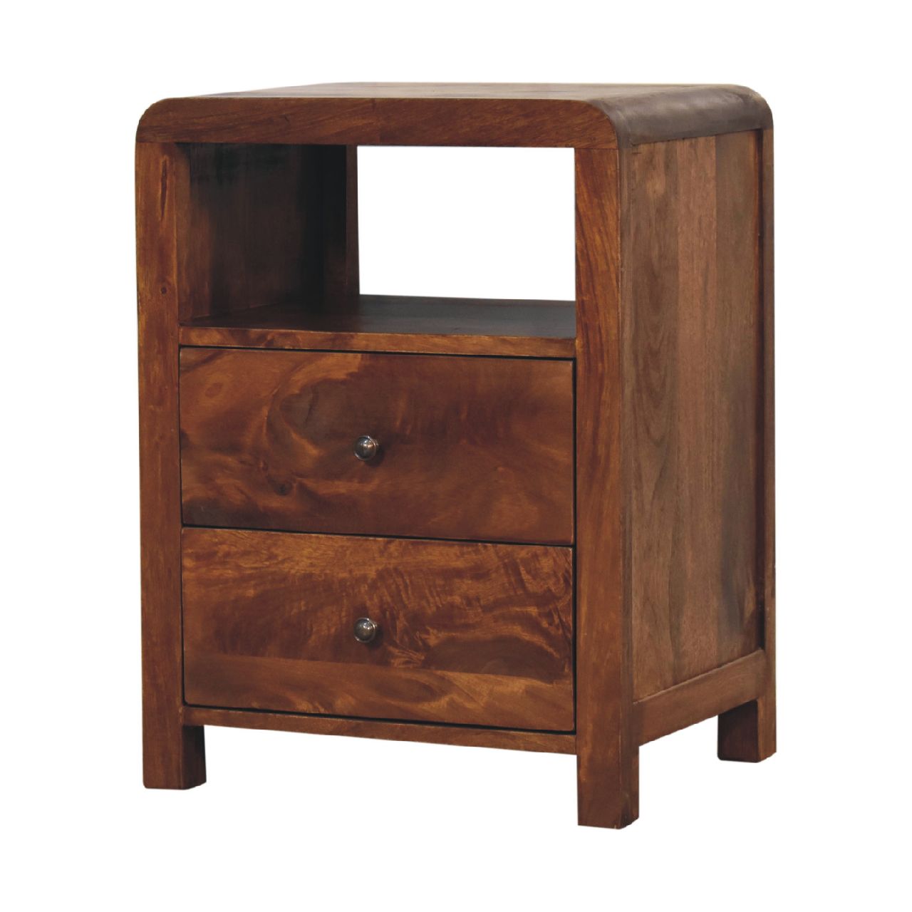 Tropea Mango Wood Bedside Table with 2 Drawers and Shelf
