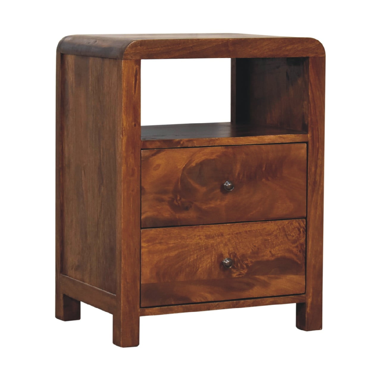 Tropea Mango Wood Bedside Table with 2 Drawers and Shelf