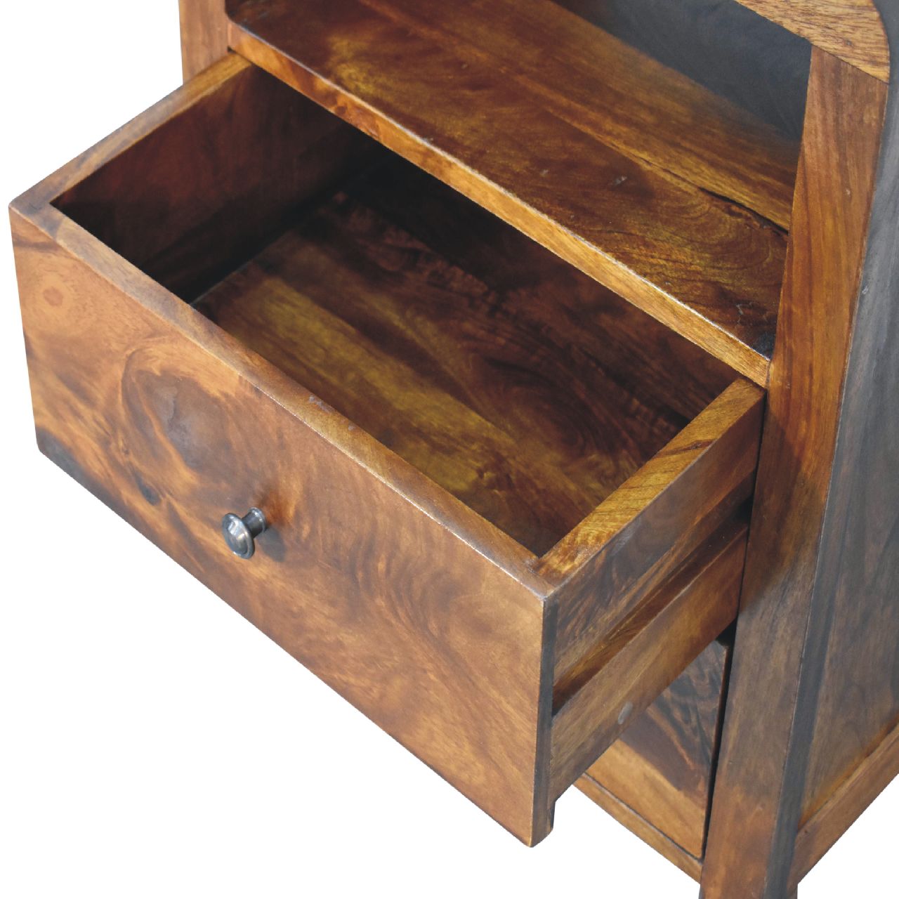 Tropea Mango Wood Bedside Table with 2 Drawers and Shelf