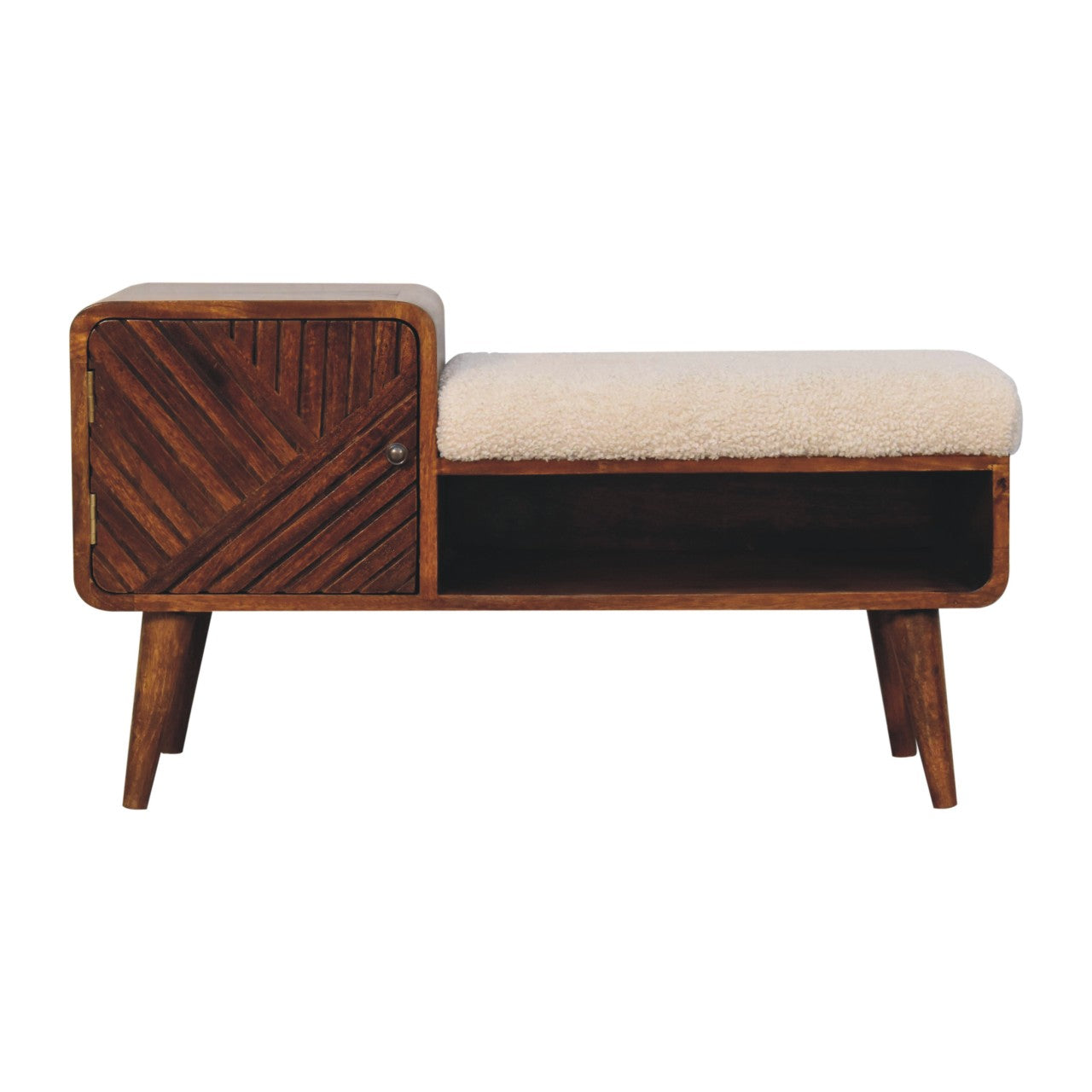 Todi Boucle Carved Mango Wood Cotton and Yarn Telephone Table