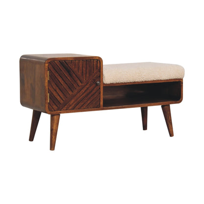 Todi Boucle Carved Mango Wood Cotton and Yarn Telephone Table