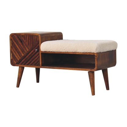 Todi Boucle Carved Mango Wood Cotton and Yarn Telephone Table