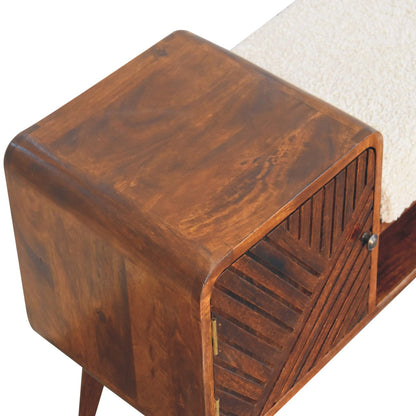 Todi Boucle Carved Mango Wood Cotton and Yarn Telephone Table