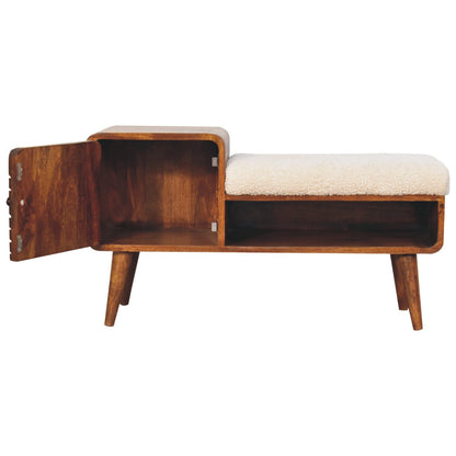 Todi Boucle Carved Mango Wood Cotton and Yarn Telephone Table