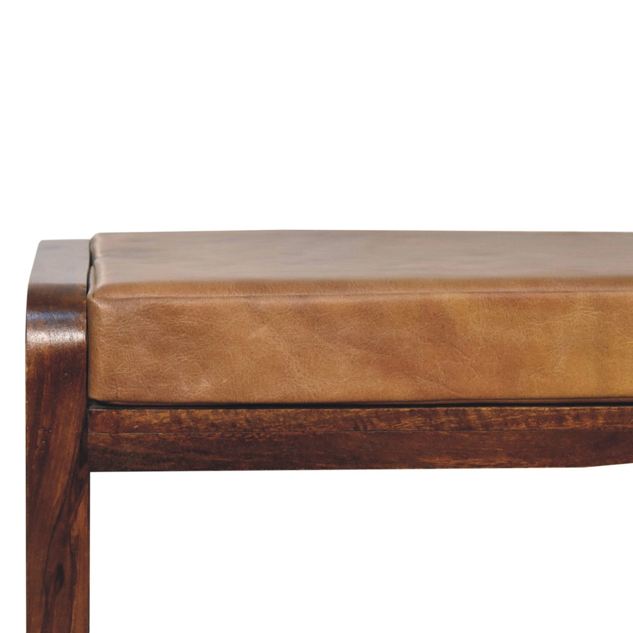 Spoleto Small Buffalo Leather and Mango Wood Slatted Hallway Bench