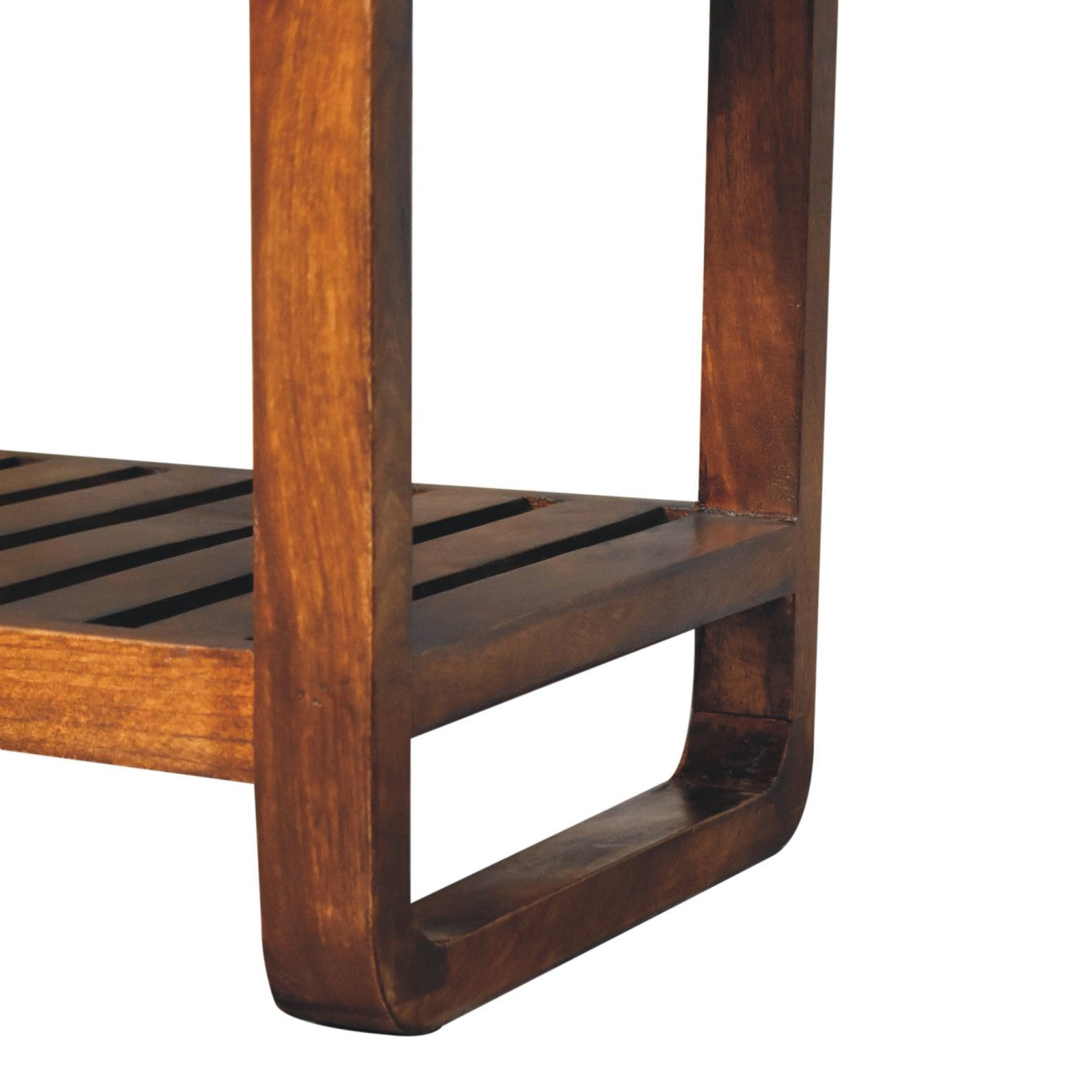 Spoleto Small Buffalo Leather and Mango Wood Slatted Hallway Bench