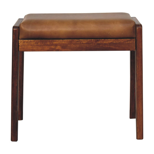 Assisi Mango Wood Buffalo Leather Hallway Footstool