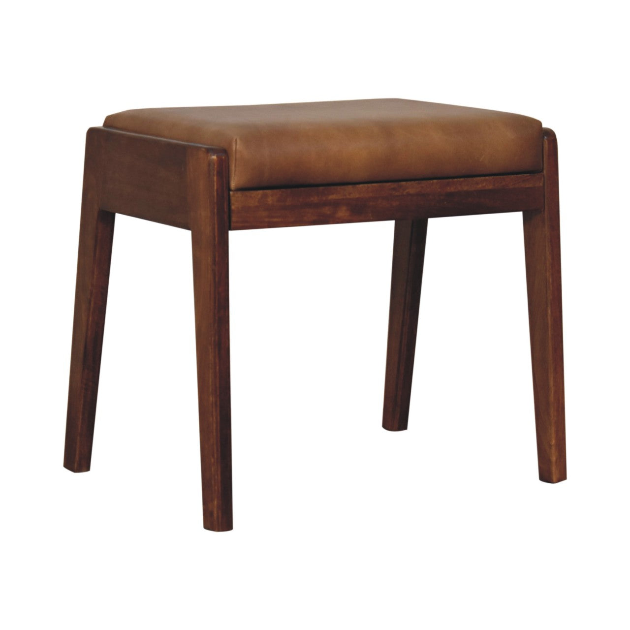 Assisi Mango Wood Buffalo Leather Hallway Footstool