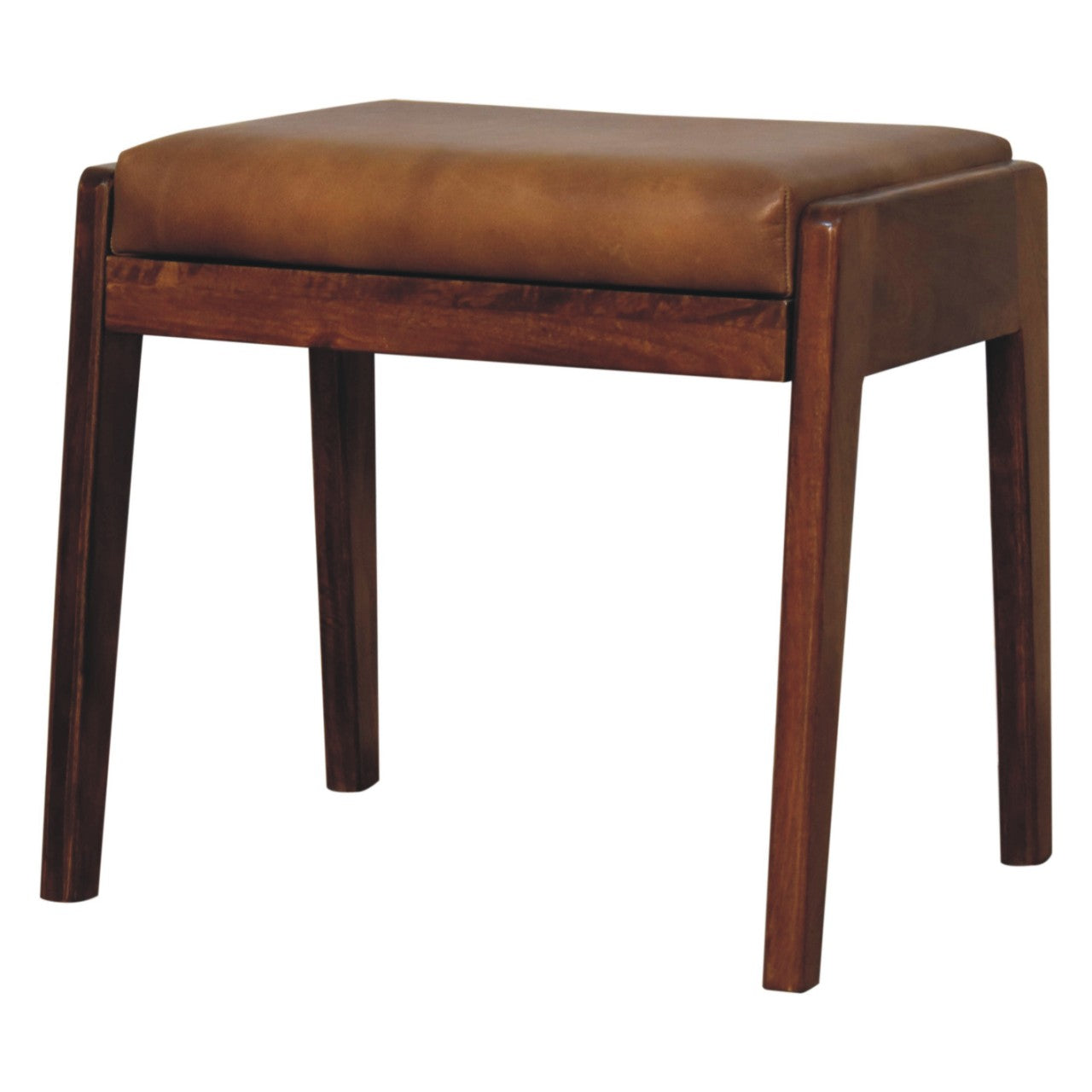 Assisi Mango Wood Buffalo Leather Hallway Footstool