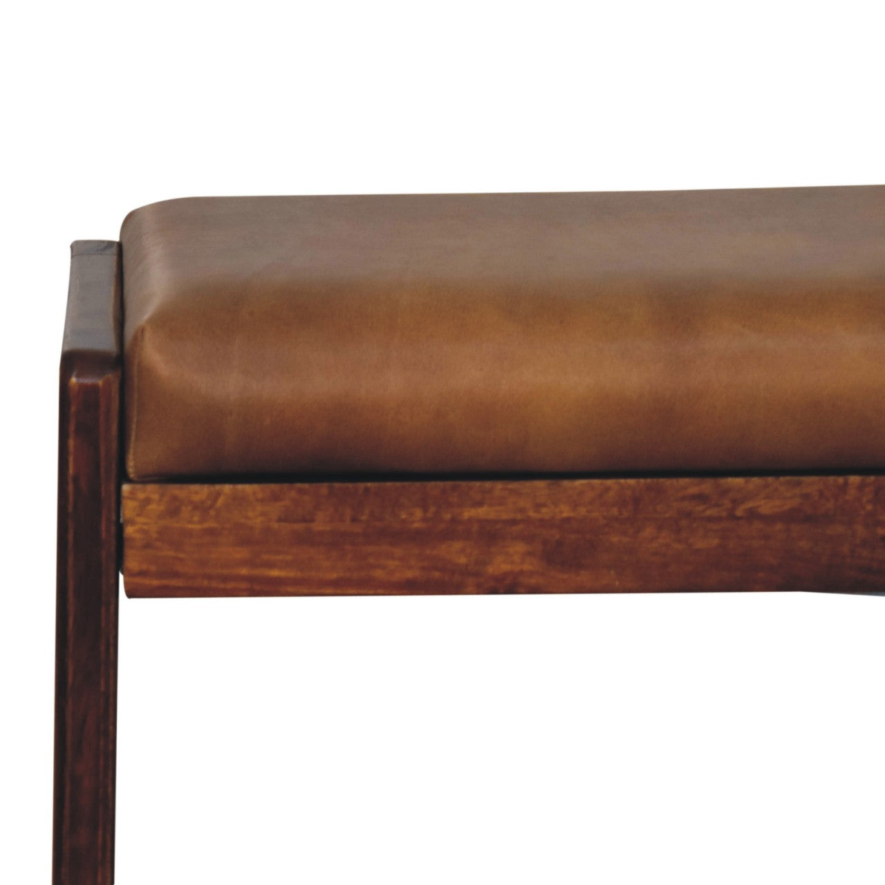 Assisi Mango Wood Buffalo Leather Hallway Footstool