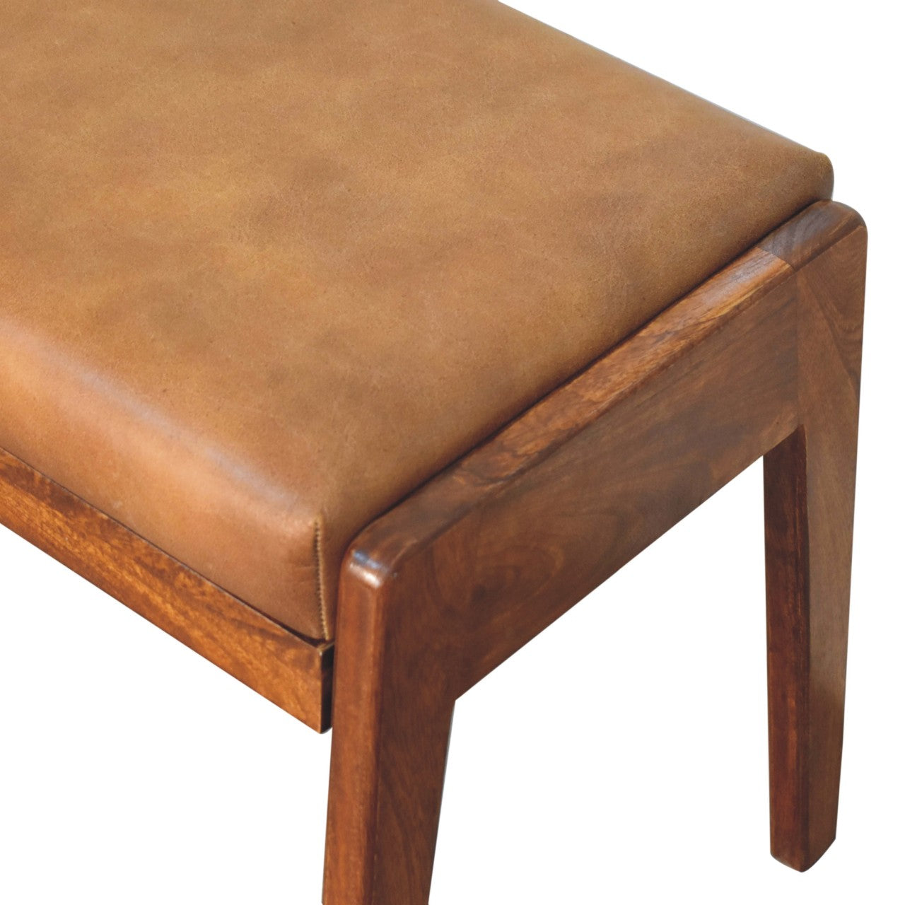 Assisi Mango Wood Buffalo Leather Hallway Footstool
