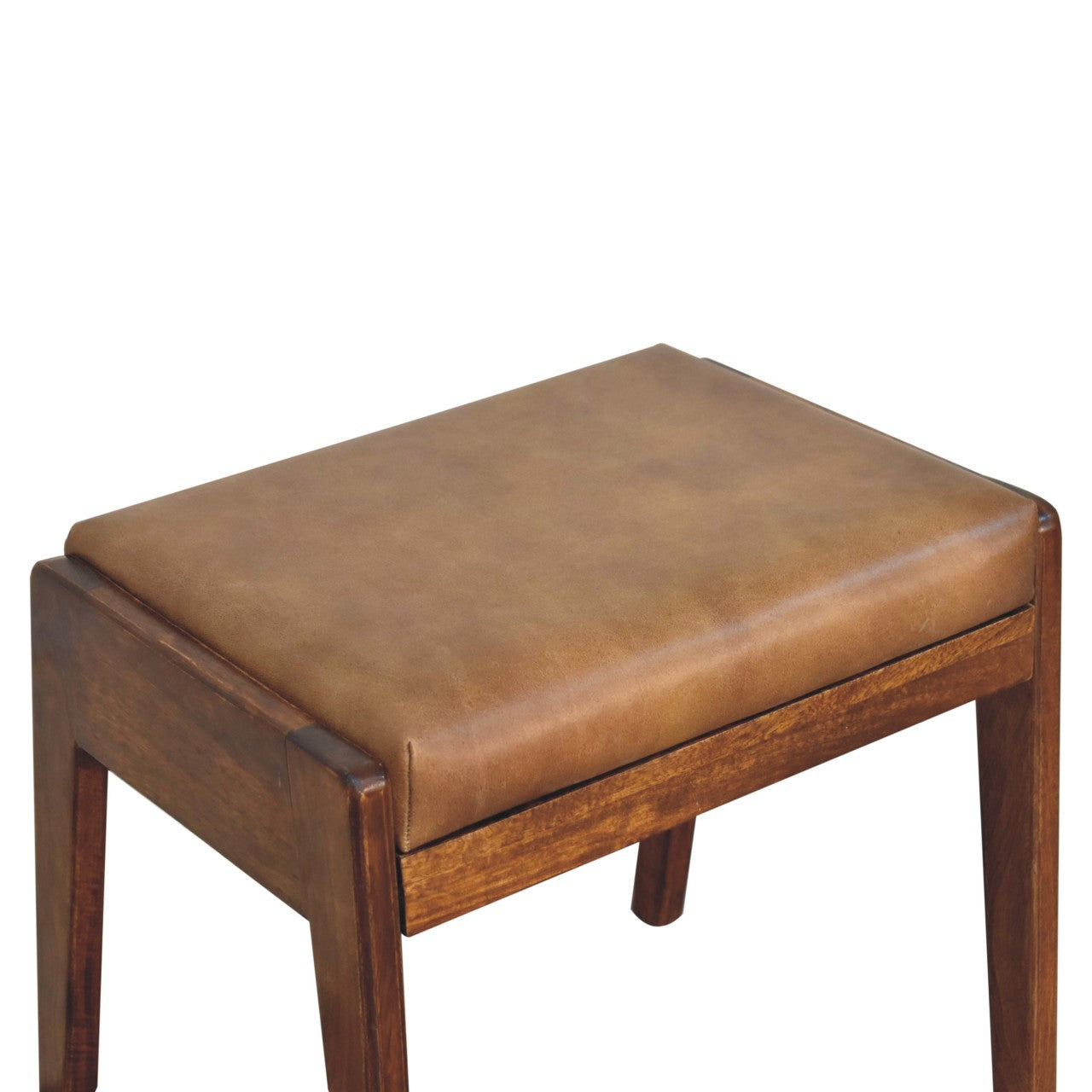 Assisi Mango Wood Buffalo Leather Hallway Footstool