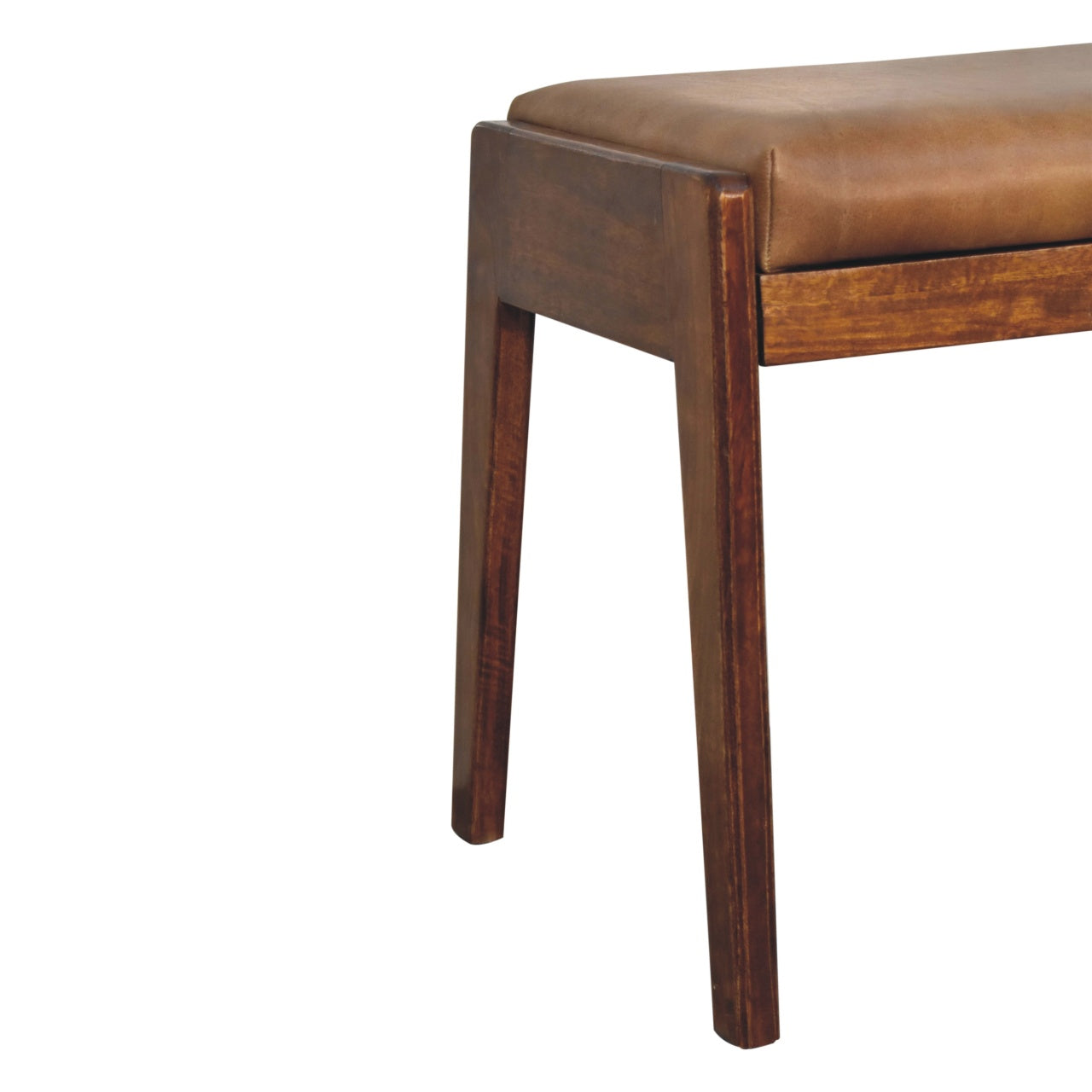 Assisi Mango Wood Buffalo Leather Hallway Footstool