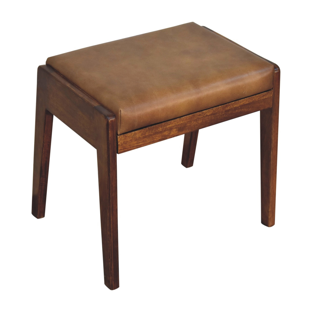 Assisi Mango Wood Buffalo Leather Hallway Footstool