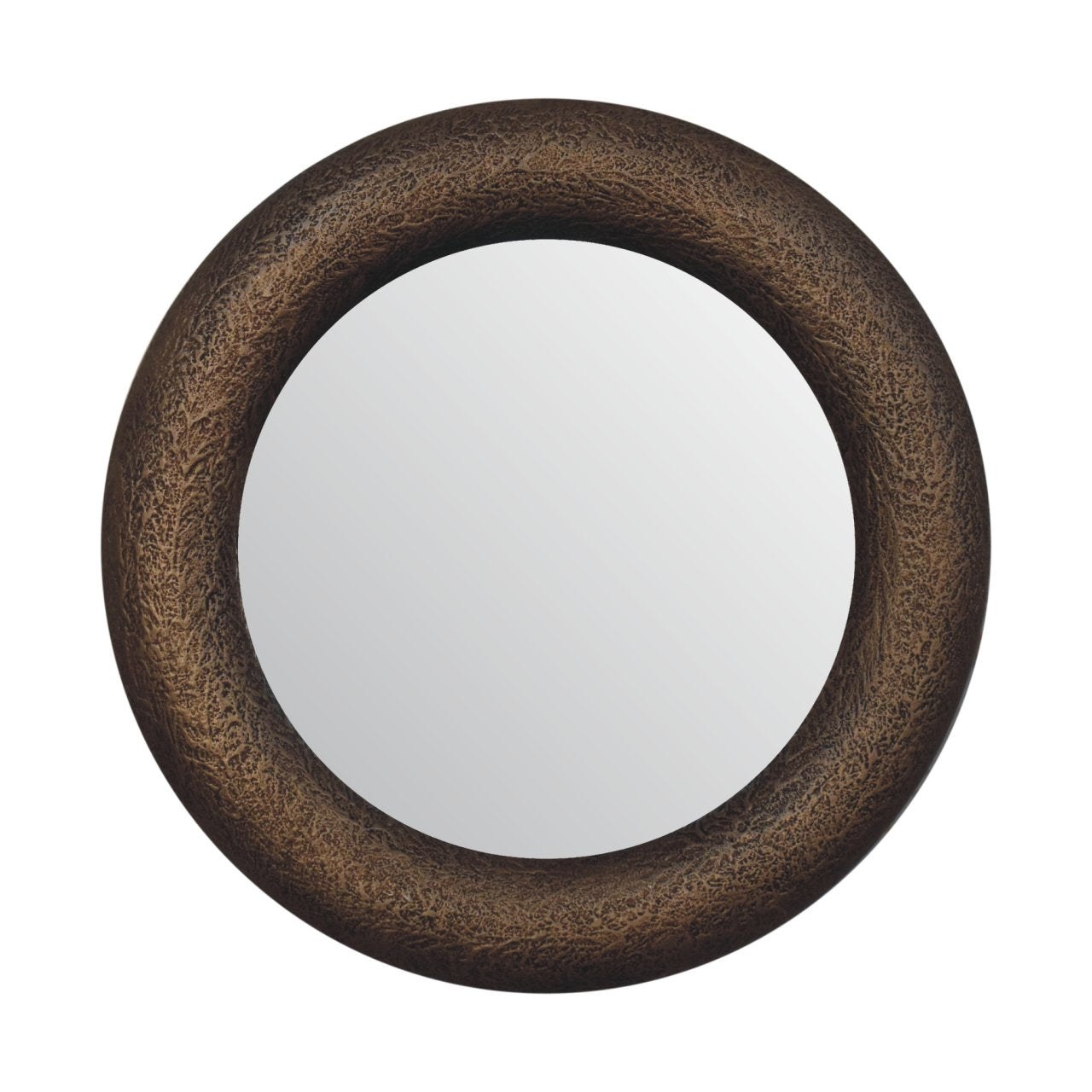Perugia Round Mango Wood Hammered Wall Mirror