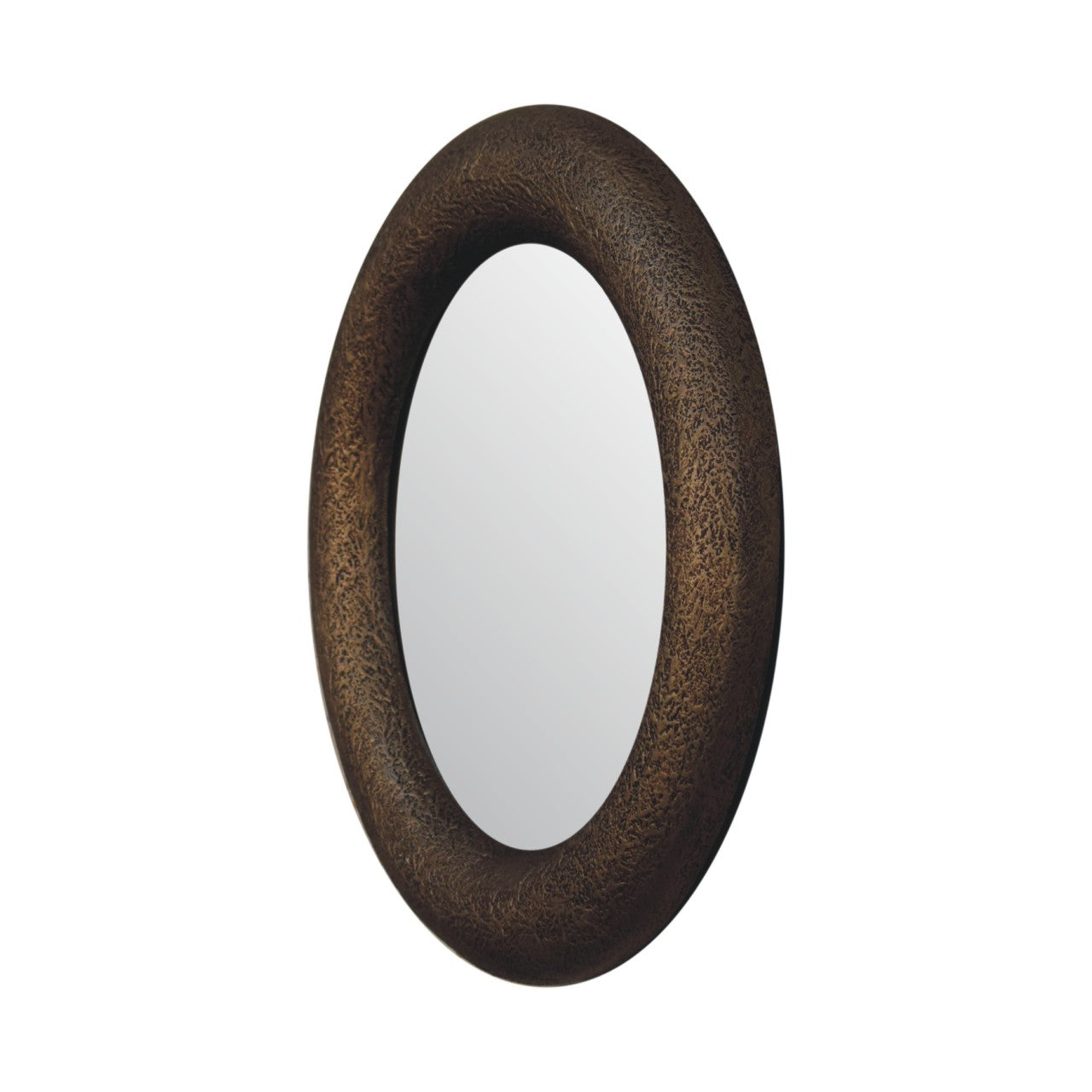 Perugia Round Mango Wood Hammered Wall Mirror