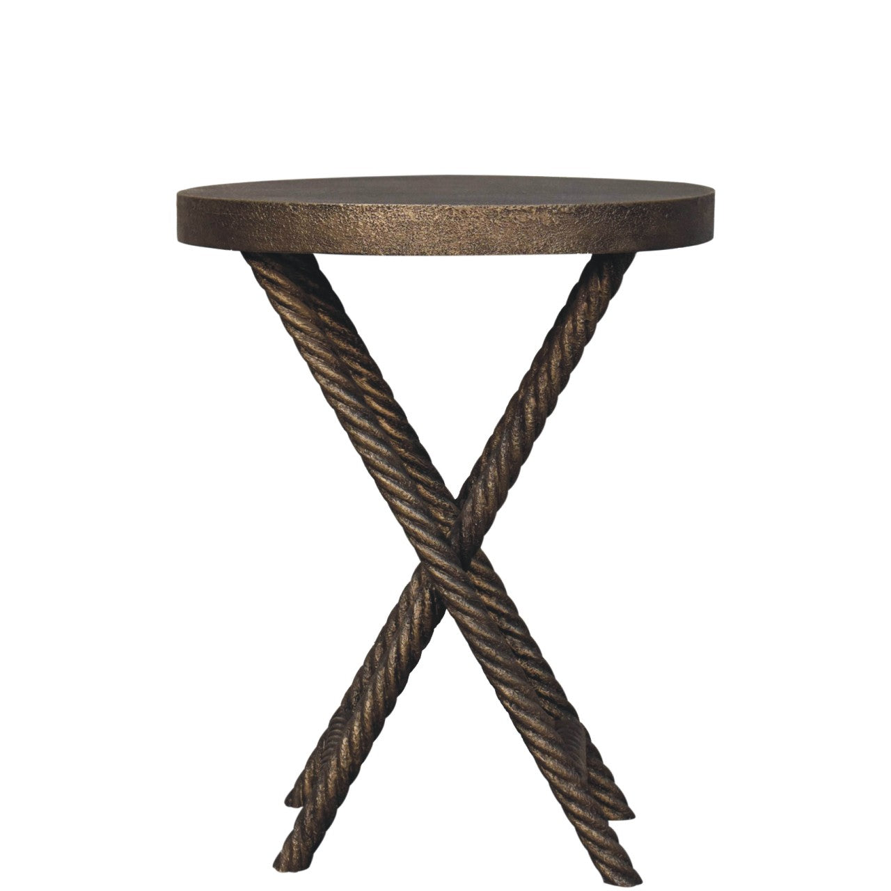 Urbino Antique Brass Mango Wood Rope Side Table
