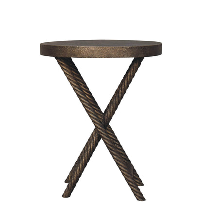 Urbino Antique Brass Mango Wood Rope Side Table
