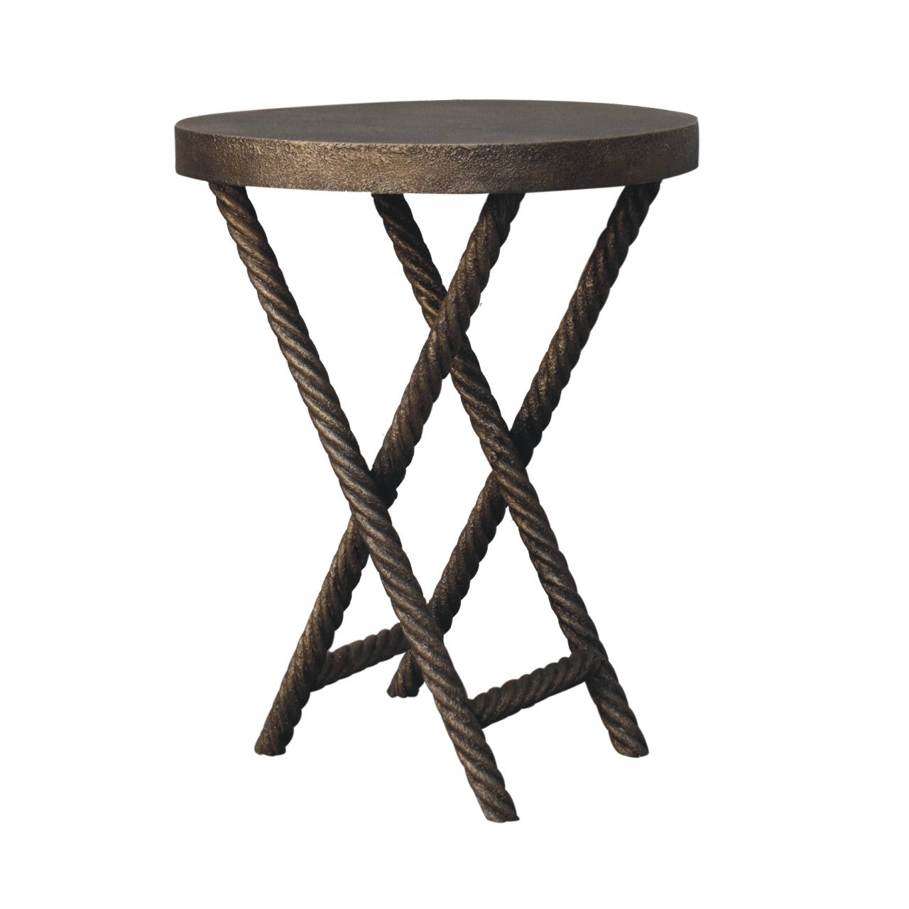 Urbino Antique Brass Mango Wood Rope Side Table