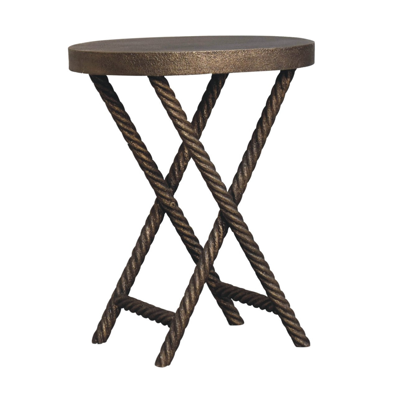 Urbino Antique Brass Mango Wood Rope Side Table