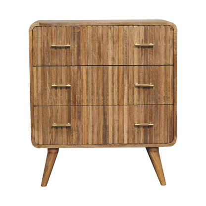 Puglia Mango Wood T-bar Ridged 3 Drawer Chest