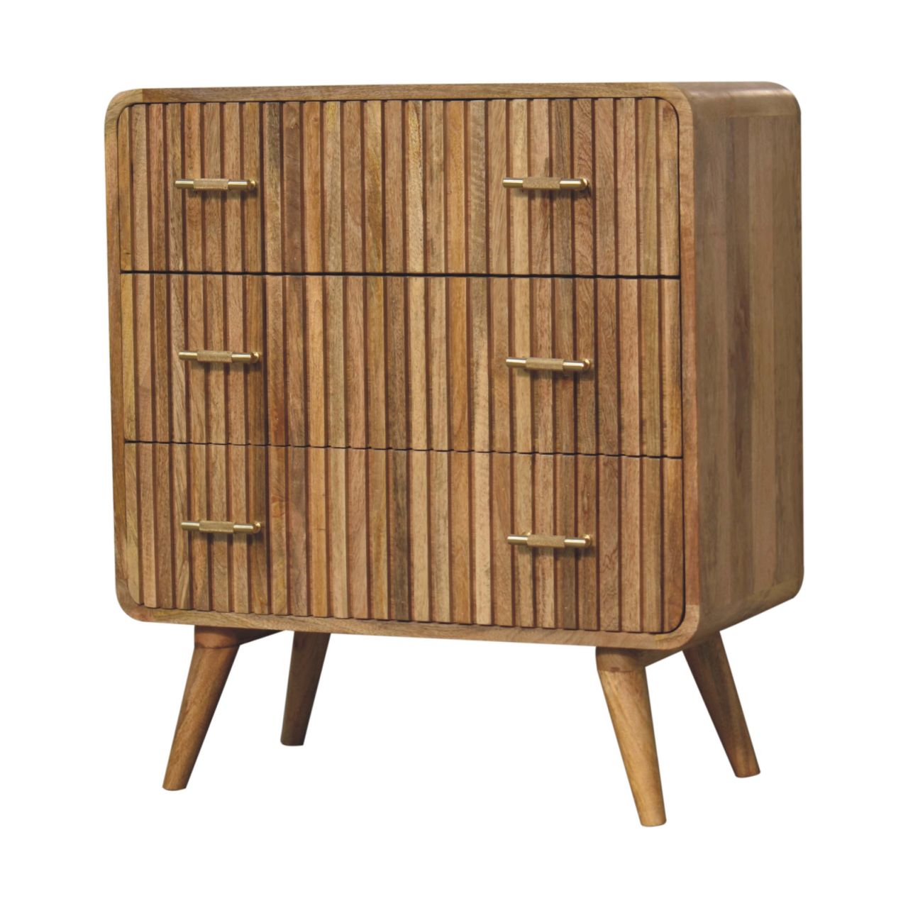 Puglia Mango Wood T-bar Ridged 3 Drawer Chest