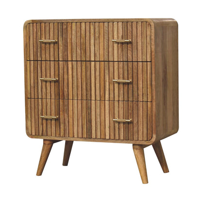 Puglia Mango Wood T-bar Ridged 3 Drawer Chest