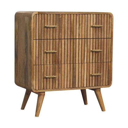 Puglia Mango Wood T-bar Ridged 3 Drawer Chest