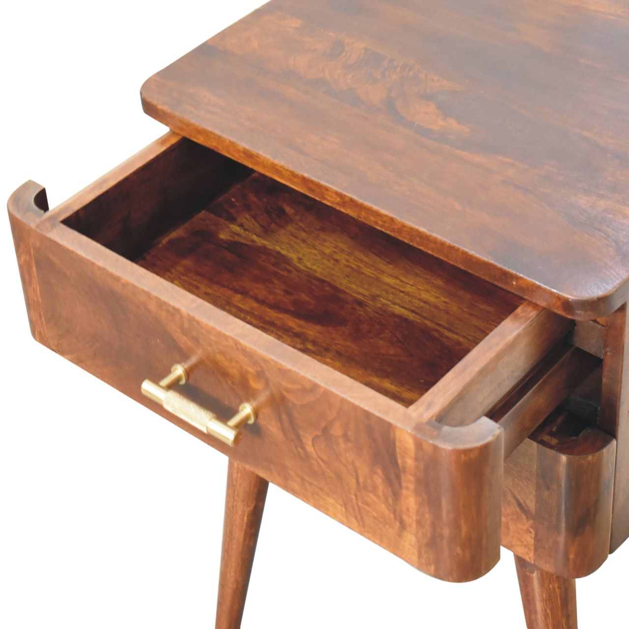 Lucca Chestnut T-Bar Mango Wood Bedside Table with Drawer