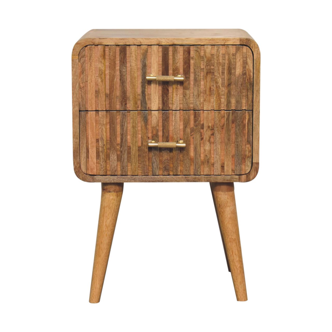 Puglia Mango Wood T-Bar Ridged Bedside Table