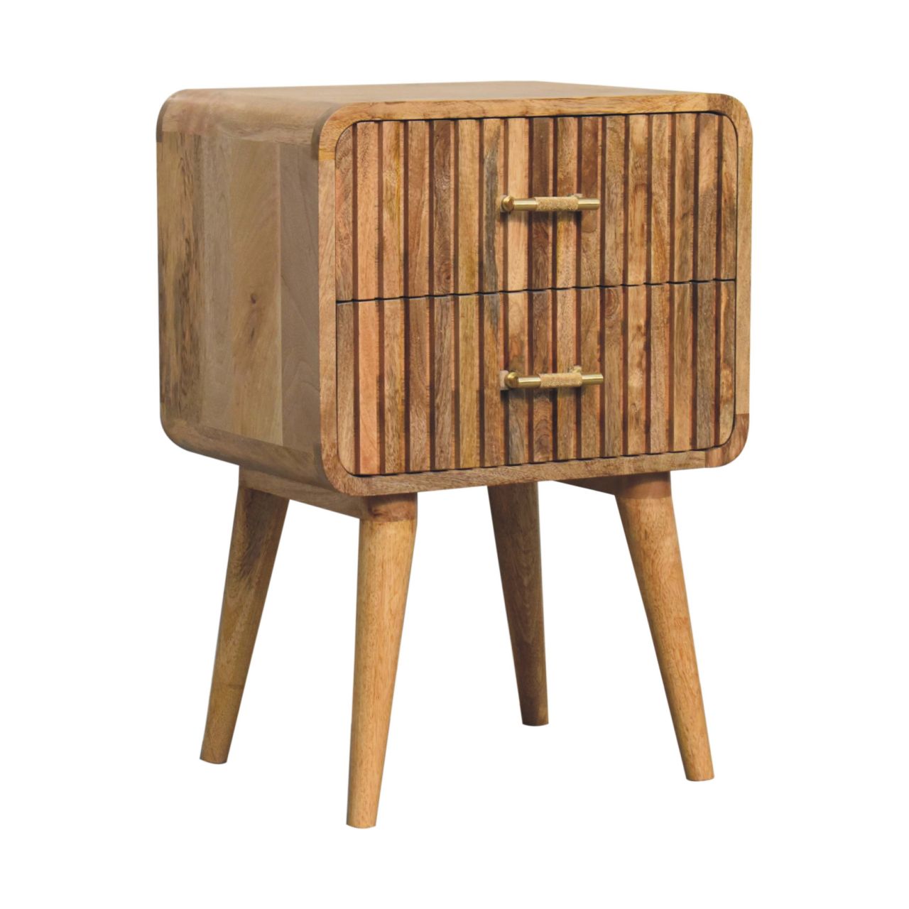 Puglia Mango Wood T-Bar Ridged Bedside Table