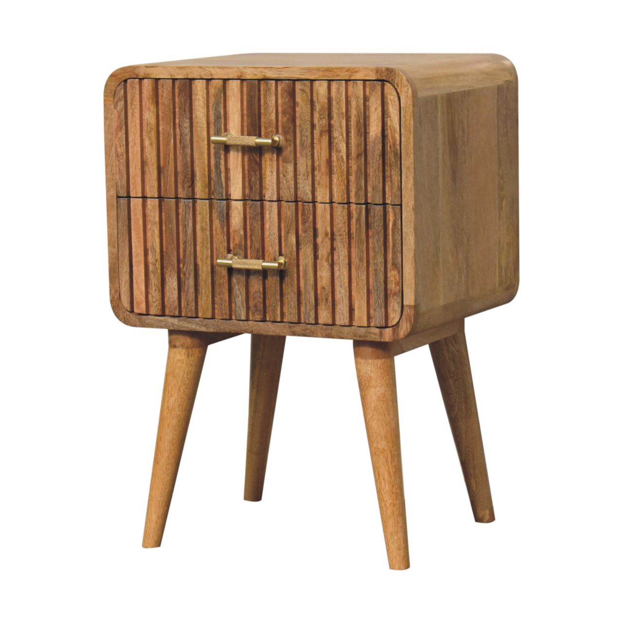 Puglia Mango Wood T-Bar Ridged Bedside Table