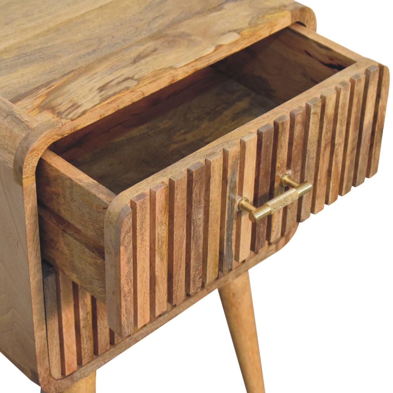 Puglia Mango Wood T-Bar Ridged Bedside Table