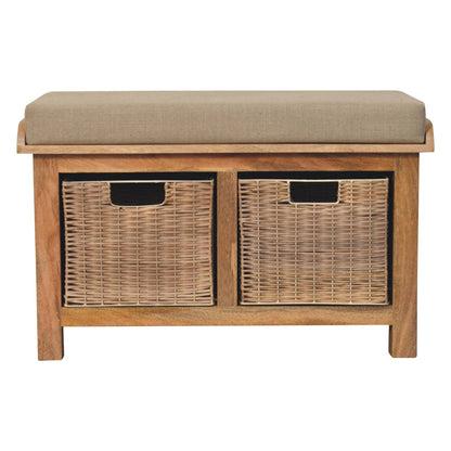 Florence Mango Wood Rattan Basket Linen Bench