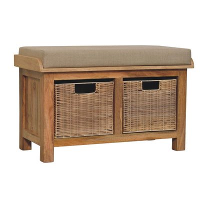 Florence Mango Wood Rattan Basket Linen Bench
