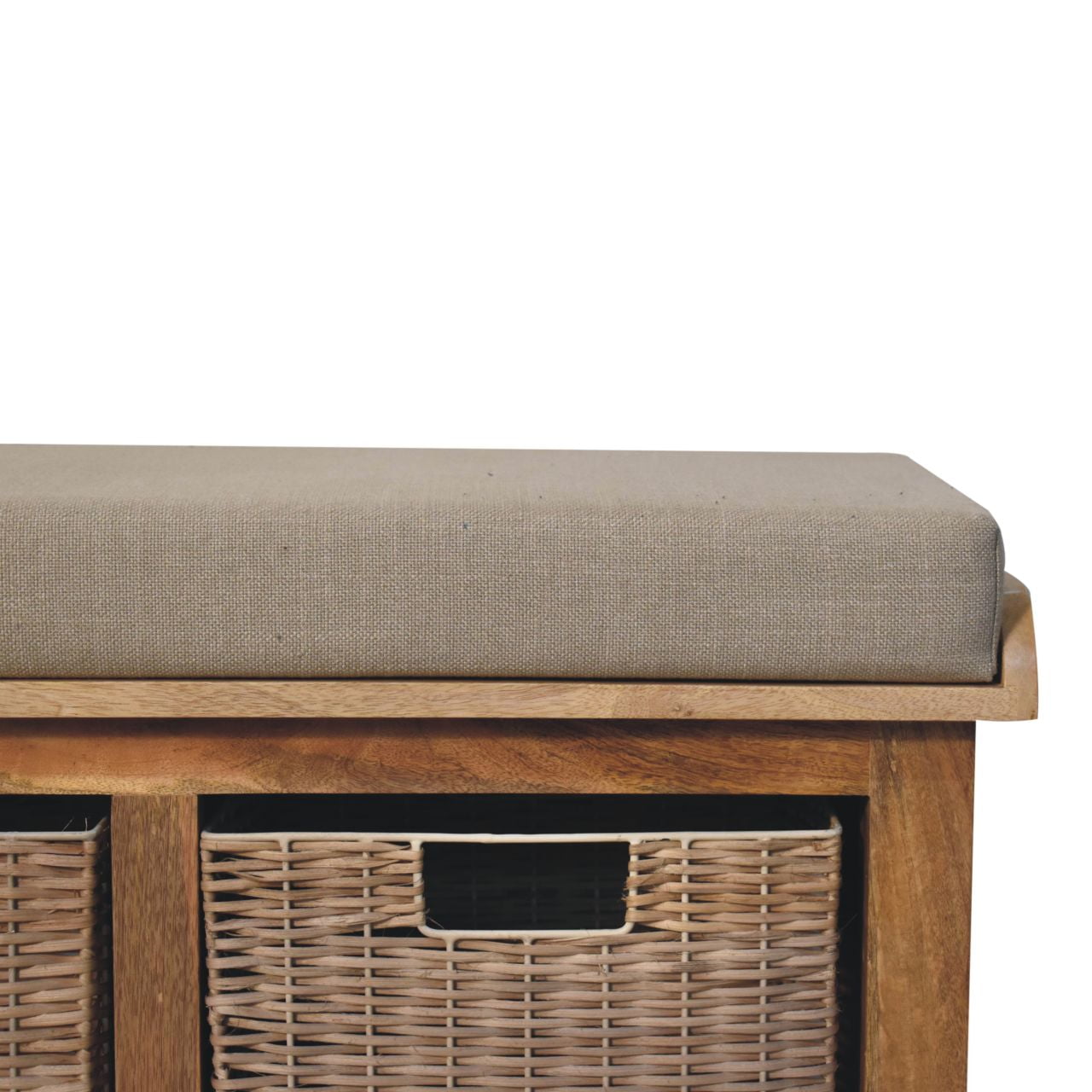 Florence Mango Wood Rattan Basket Linen Bench