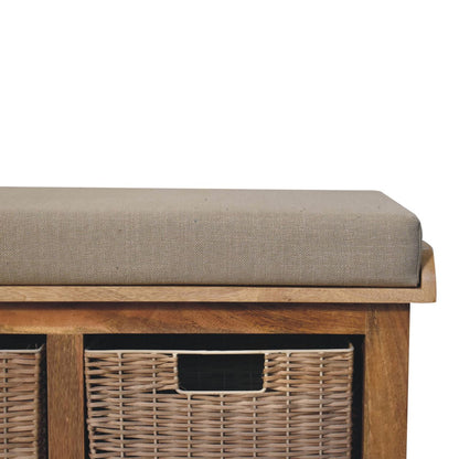 Florence Mango Wood Rattan Basket Linen Bench