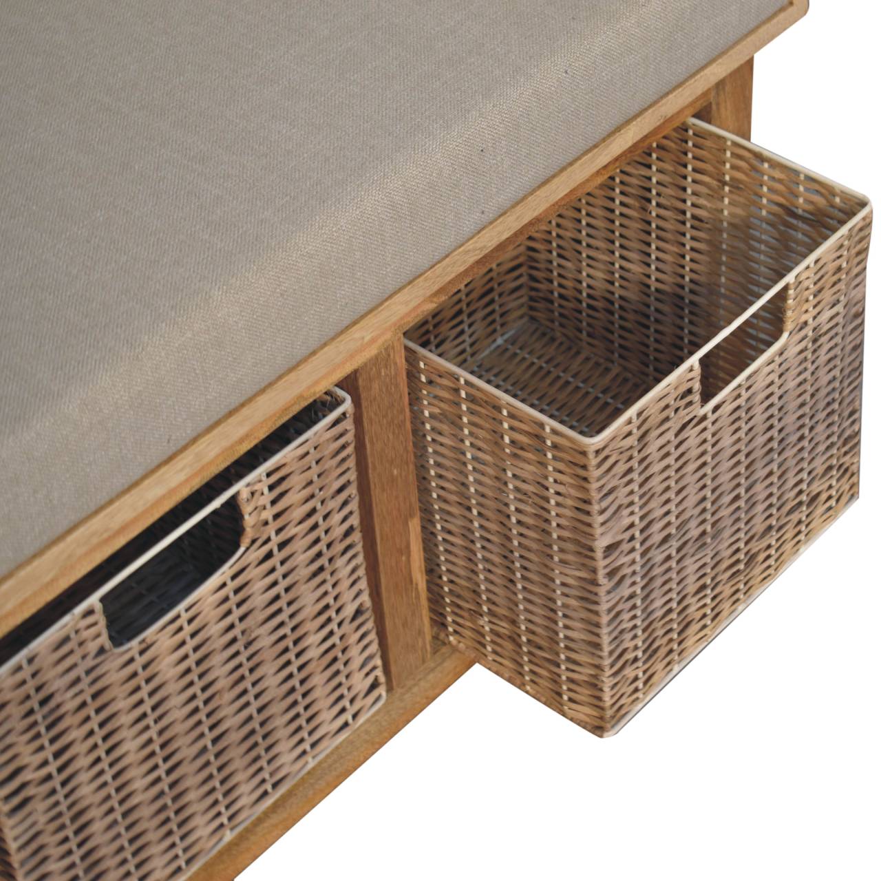 Florence Mango Wood Rattan Basket Linen Bench