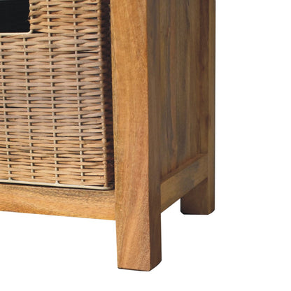 Florence Mango Wood Rattan Basket Linen Bench