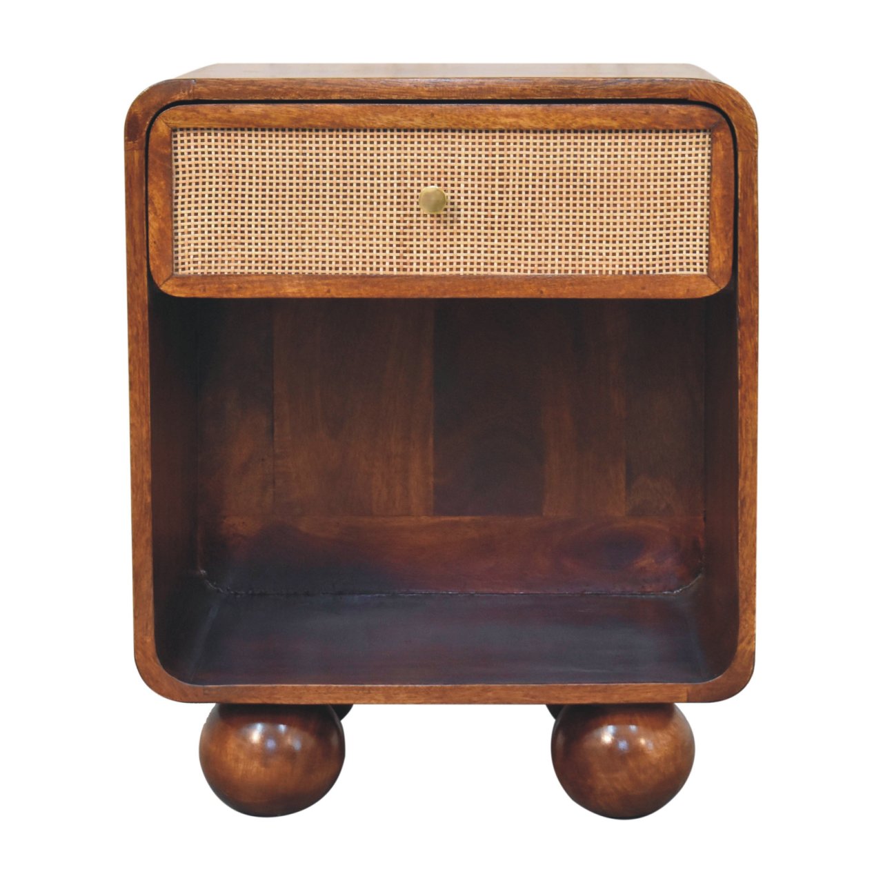 Como Chestnut Open Woven Bedside Table with Drawer