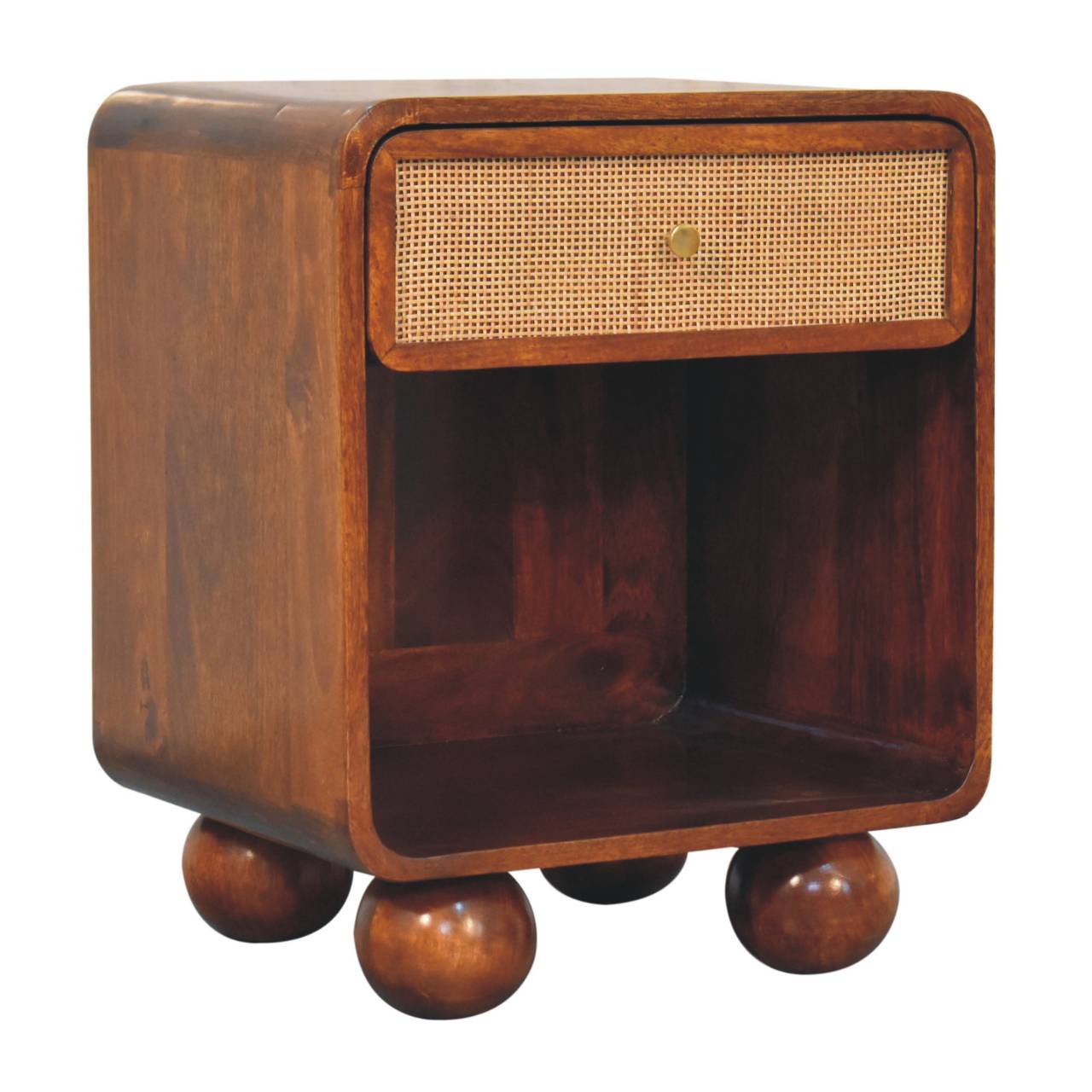 Como Chestnut Open Woven Bedside Table with Drawer