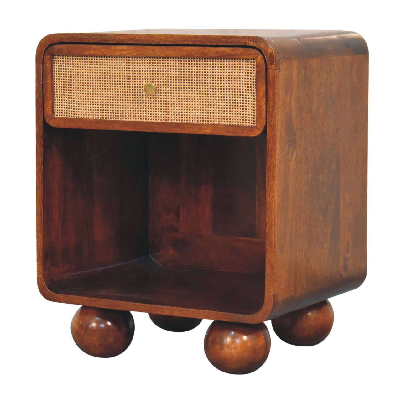 Como Chestnut Open Woven Bedside Table with Drawer