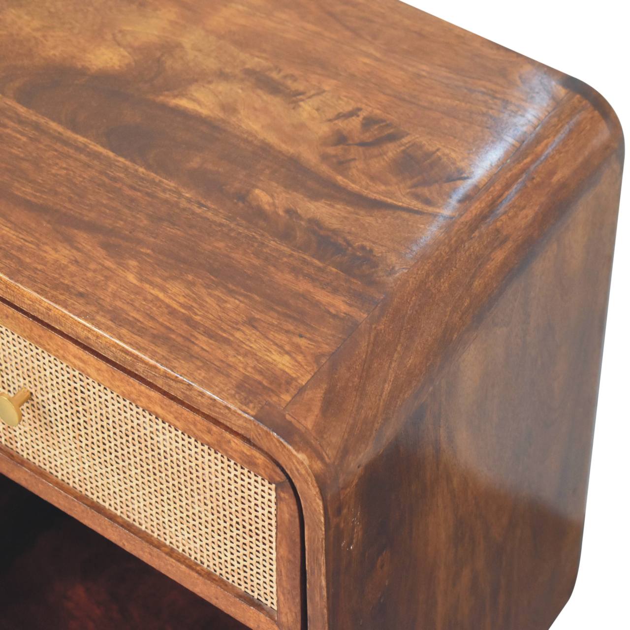 Como Chestnut Open Woven Bedside Table with Drawer