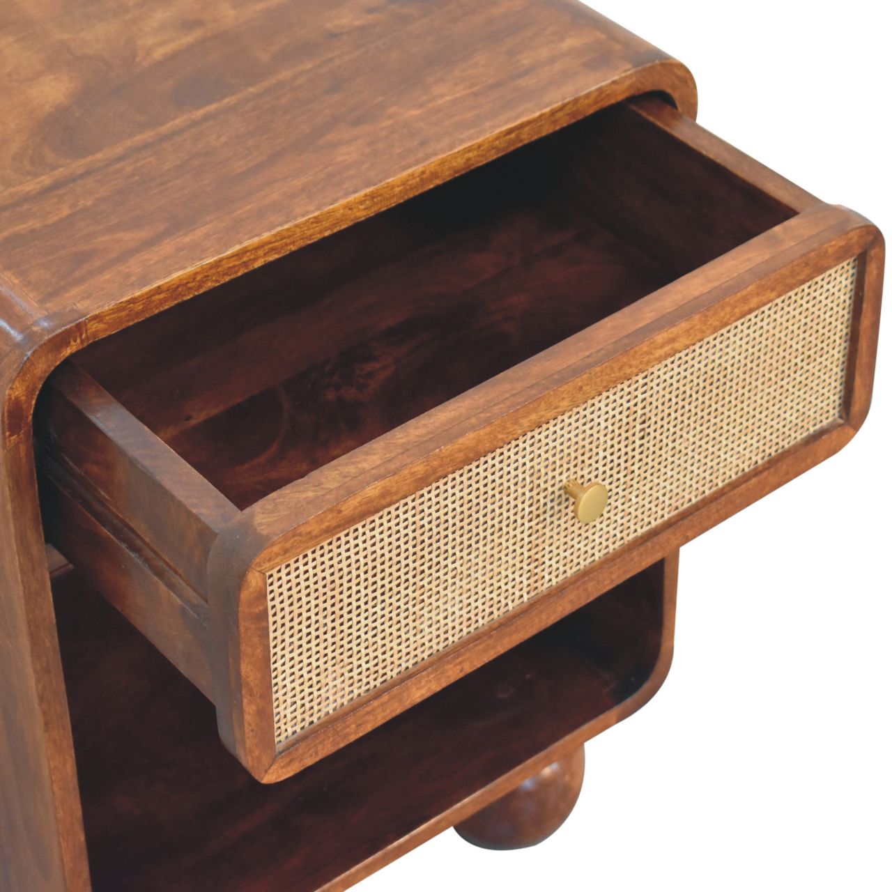 Como Chestnut Open Woven Bedside Table with Drawer