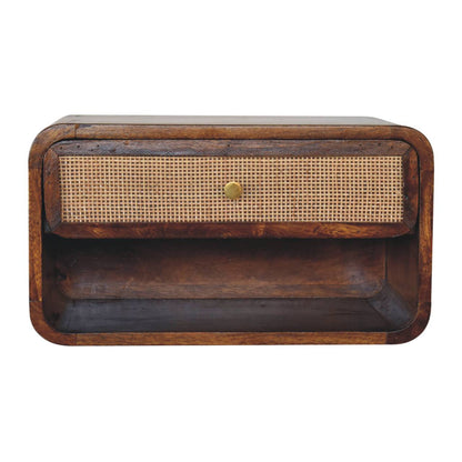 Como Chestnut Wall Mounted Open Woven Bedside Table with Drawer
