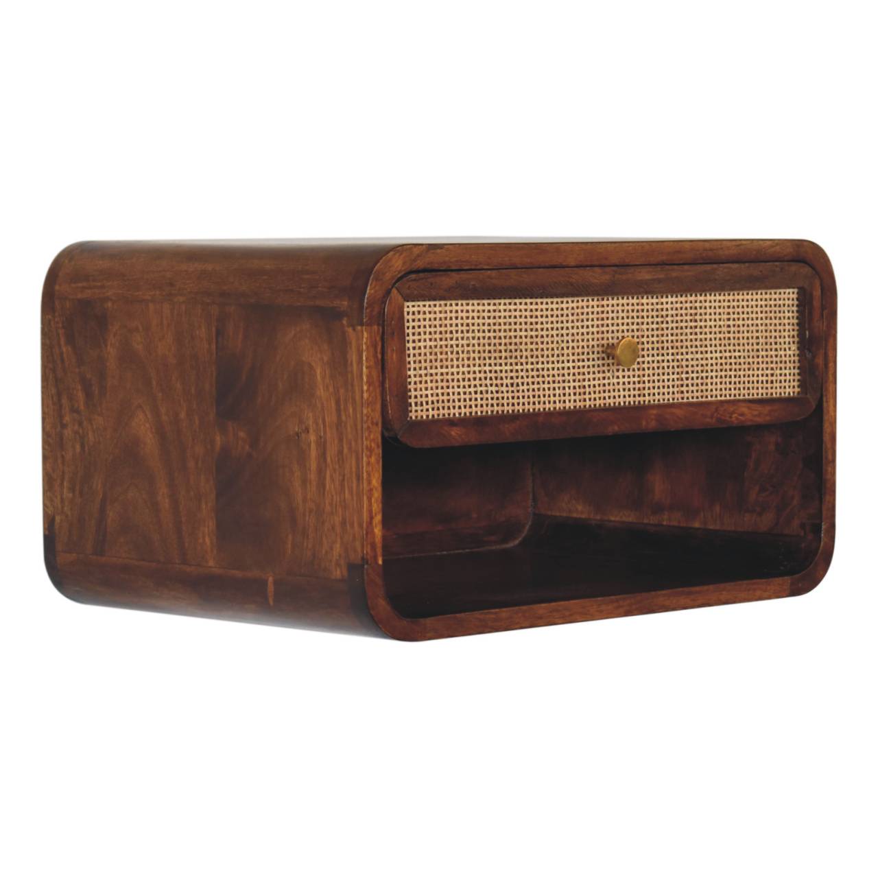 Como Chestnut Wall Mounted Open Woven Bedside Table with Drawer