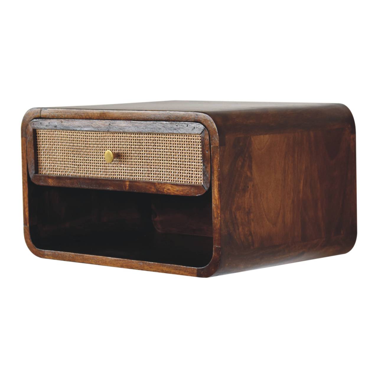 Como Chestnut Wall Mounted Open Woven Bedside Table with Drawer